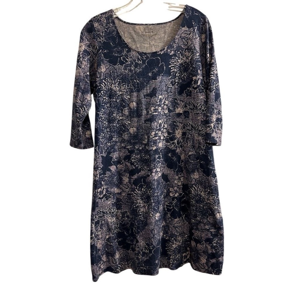 J. Jill Pure Jill Women's‎ M Blue Floral A-Line Knit Dress 3/4 Sleeve